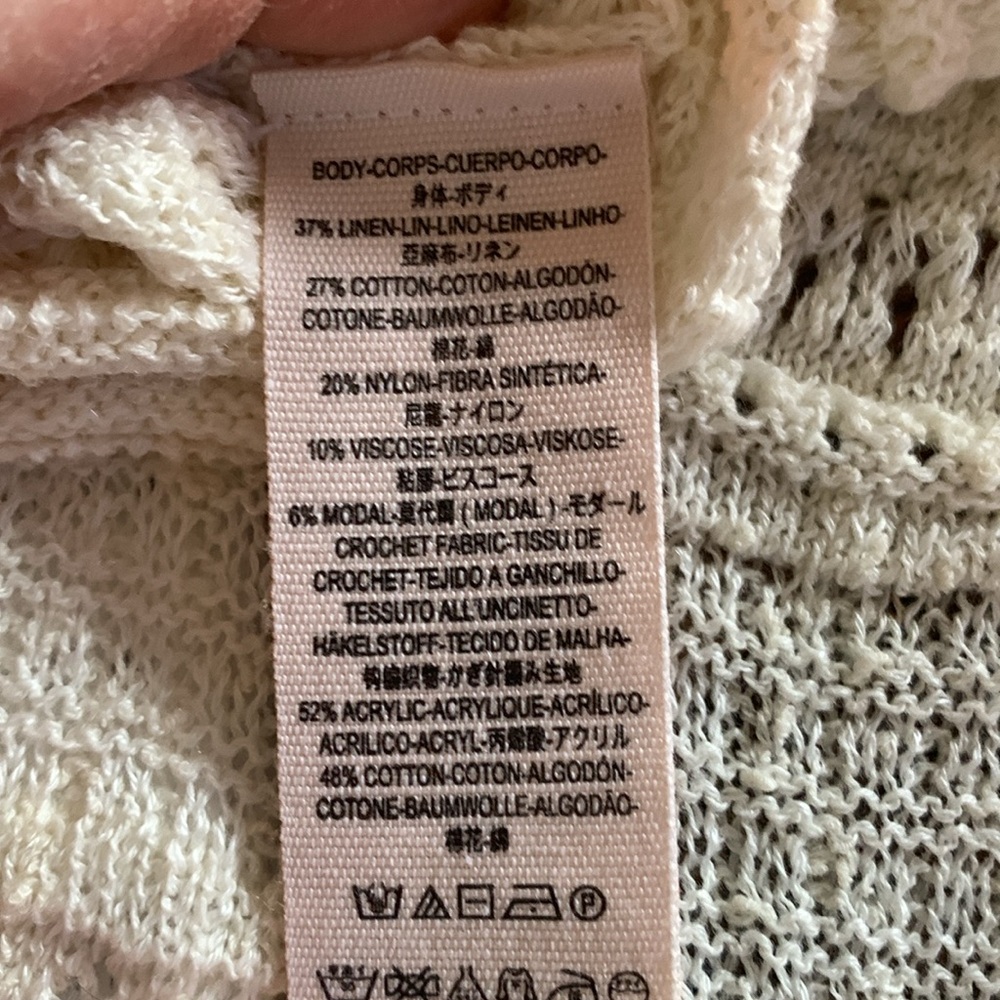 Free people knit sweater top with crochet inserts cream Large - Picture 12 of 12